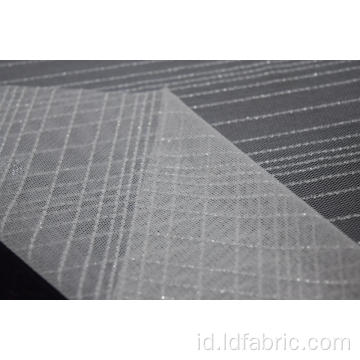 Nylon Metallic Spandex Putih Stripe Mesh Fabric